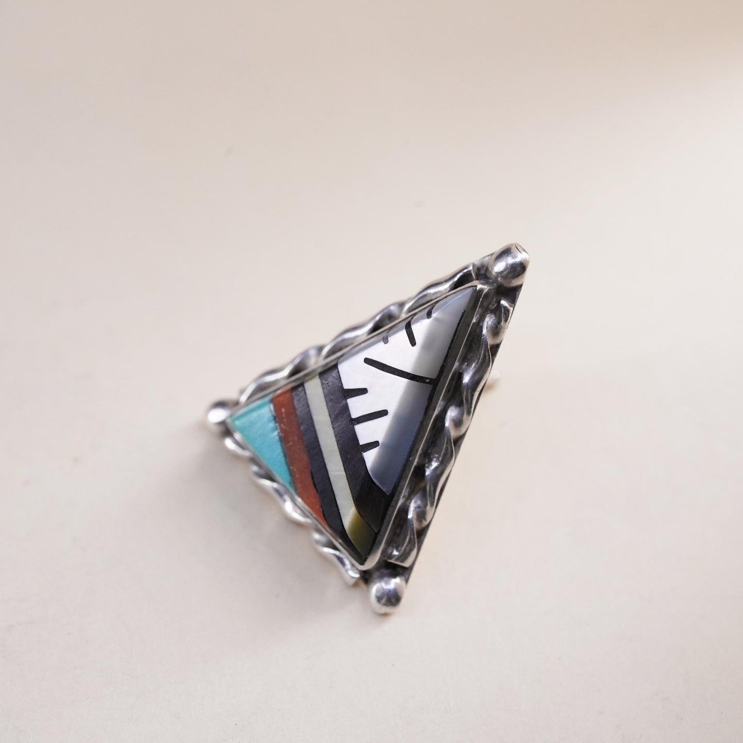 Native American Zuni single earring. Sterling 925 silver stud turquoise