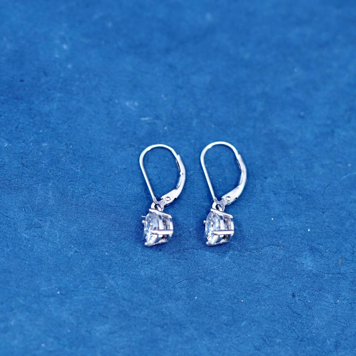 Vintage sterling silver earrings, solid 925 silver with cz dangles