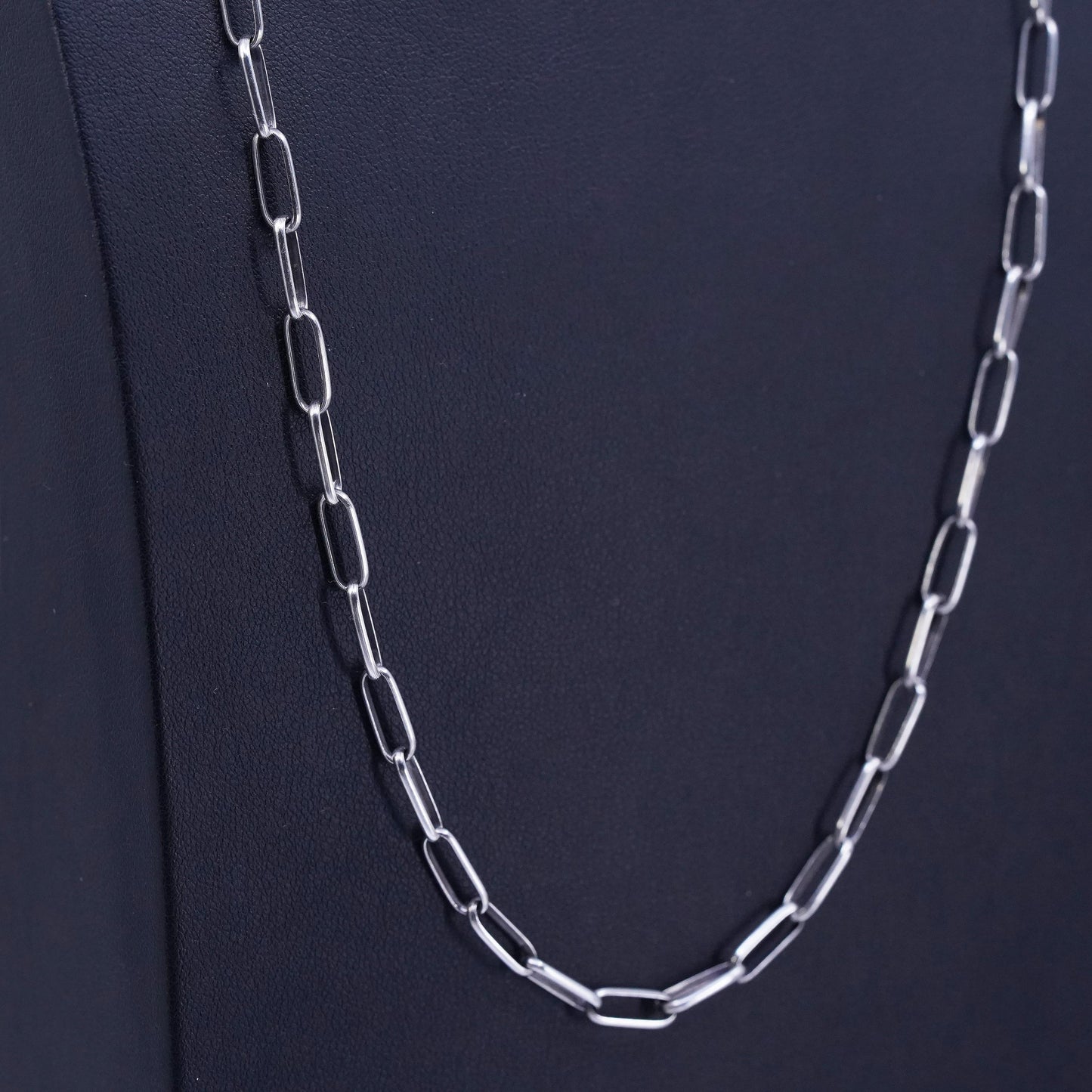 24” 3mm, vintage Sterling 925 silver elongated chain necklace