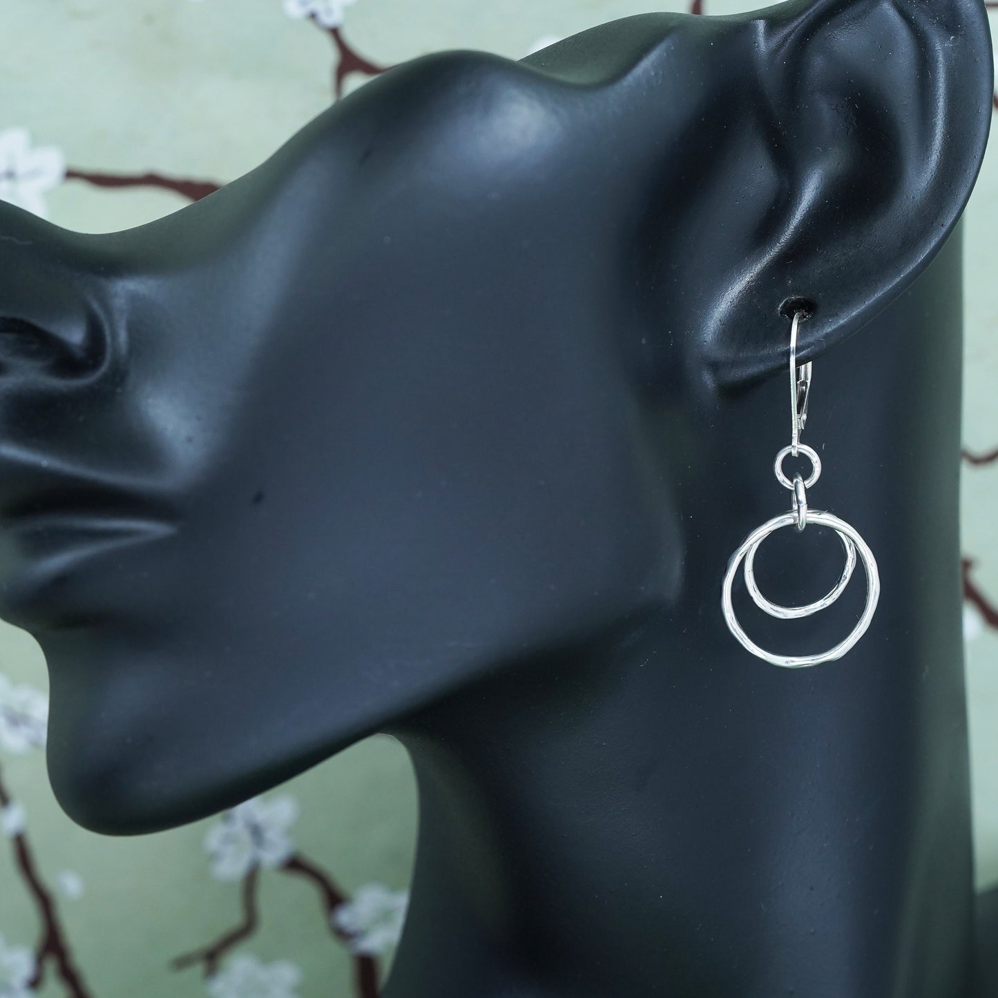 Vintage sterling silver handmade earrings, 925 double circles dangles