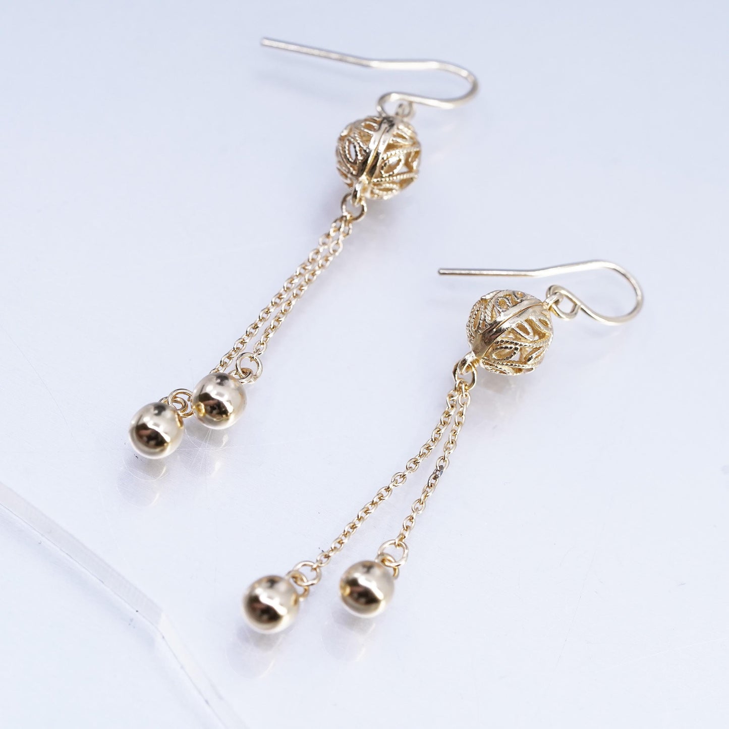 VTG vermeil gold over Sterling 925 silver filigree bead earrings fringe dangles