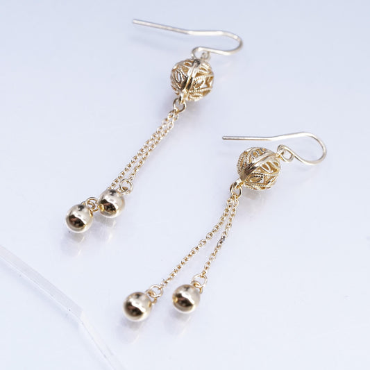 VTG vermeil gold over Sterling 925 silver filigree bead earrings fringe dangles