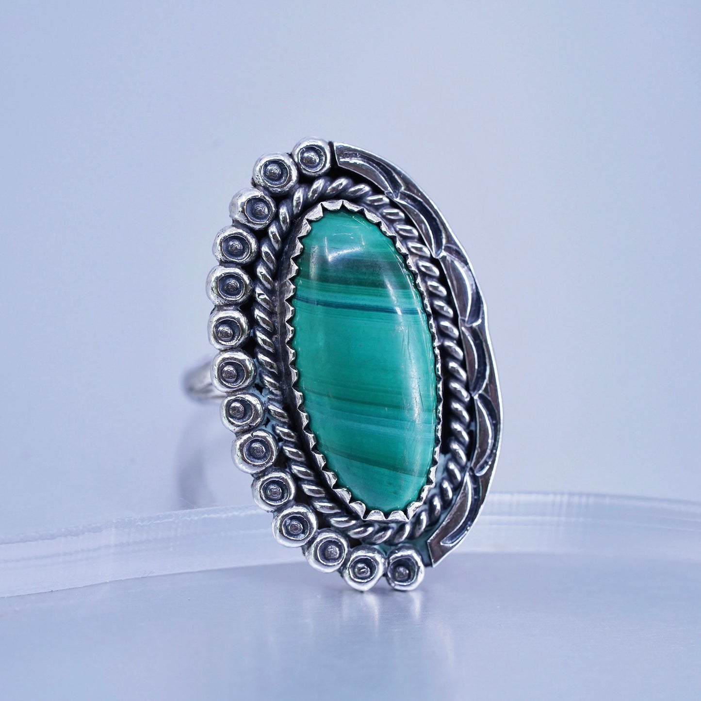 Size 5.75, Native American navajo Sterling 925 silver handmade ring malachite