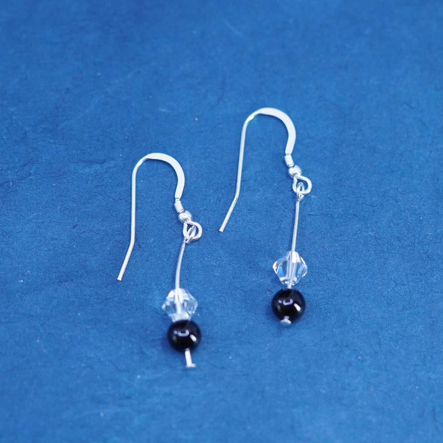 Vintage sterling silver 925 handmade earrings with crystal bead