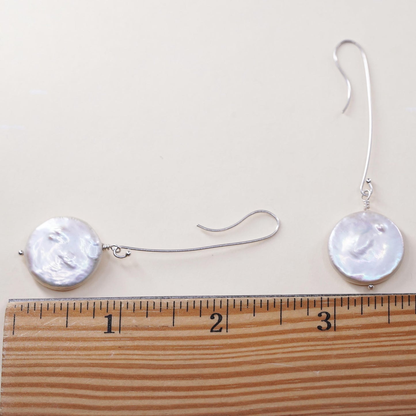 Vintage sterling silver handmade earrings, 925 hooks with coin pearl