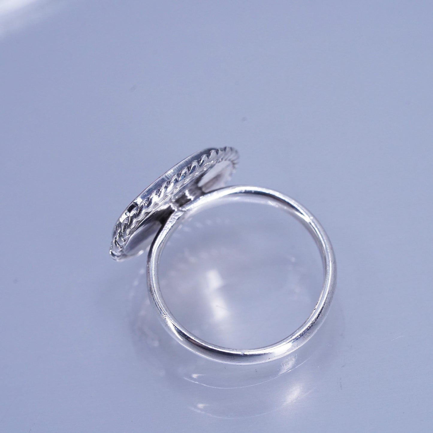Size 7, Sterling 925 silver handmade heart ring, monogram initial “CEB” band