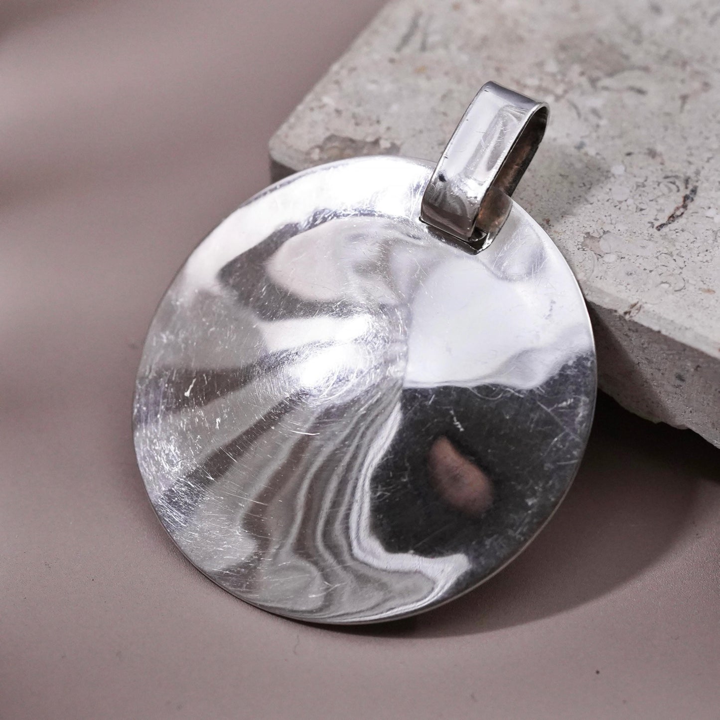 Vintage Robert Lee Morris Studio handmade One World pendant, 925 circle disc
