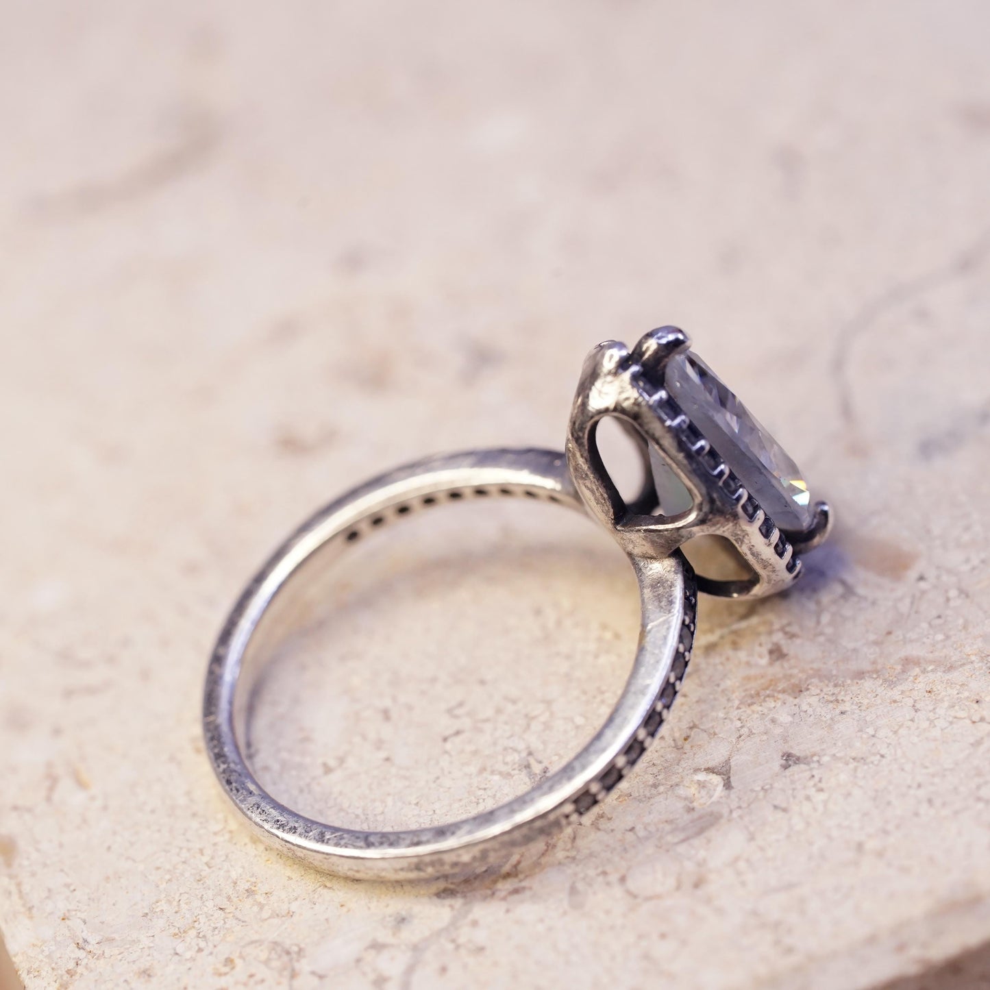 Size 5, vintage ALE sterling 925 silver engagement ring with teardrop cz