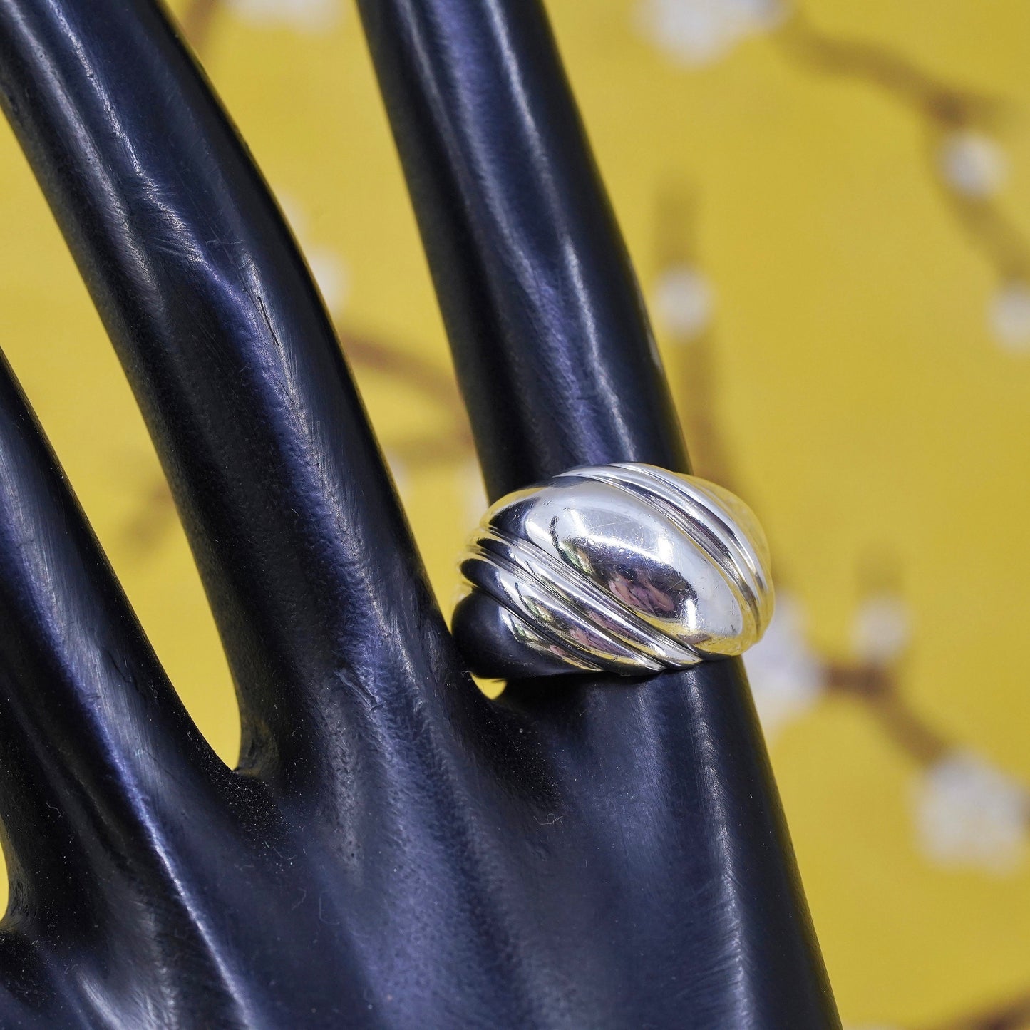 size 7.5, vintage Kabana Sterling silver handmade ring, 925 wide ribbed band