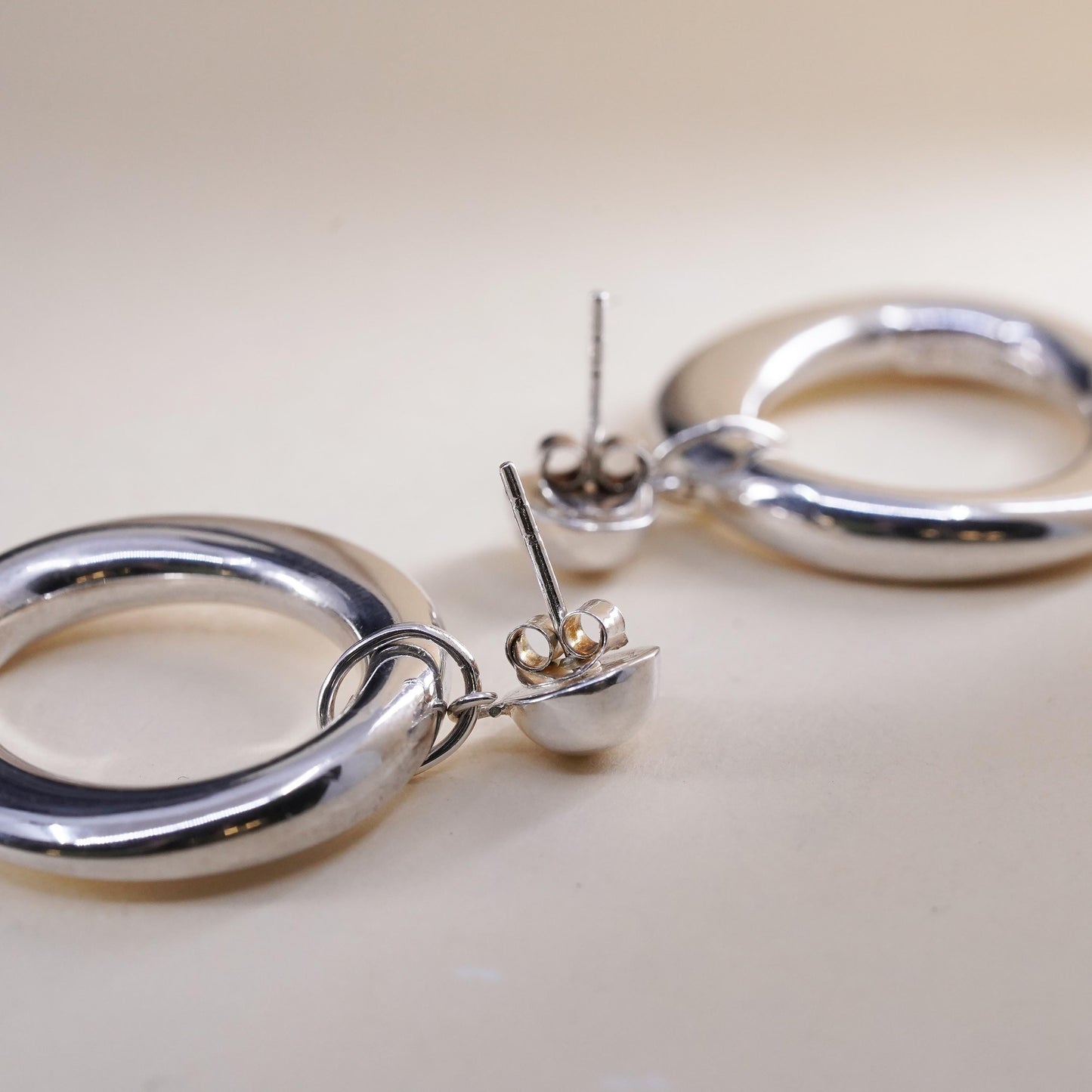 Vintage sterling silver handmade earrings, 925 circles dangles