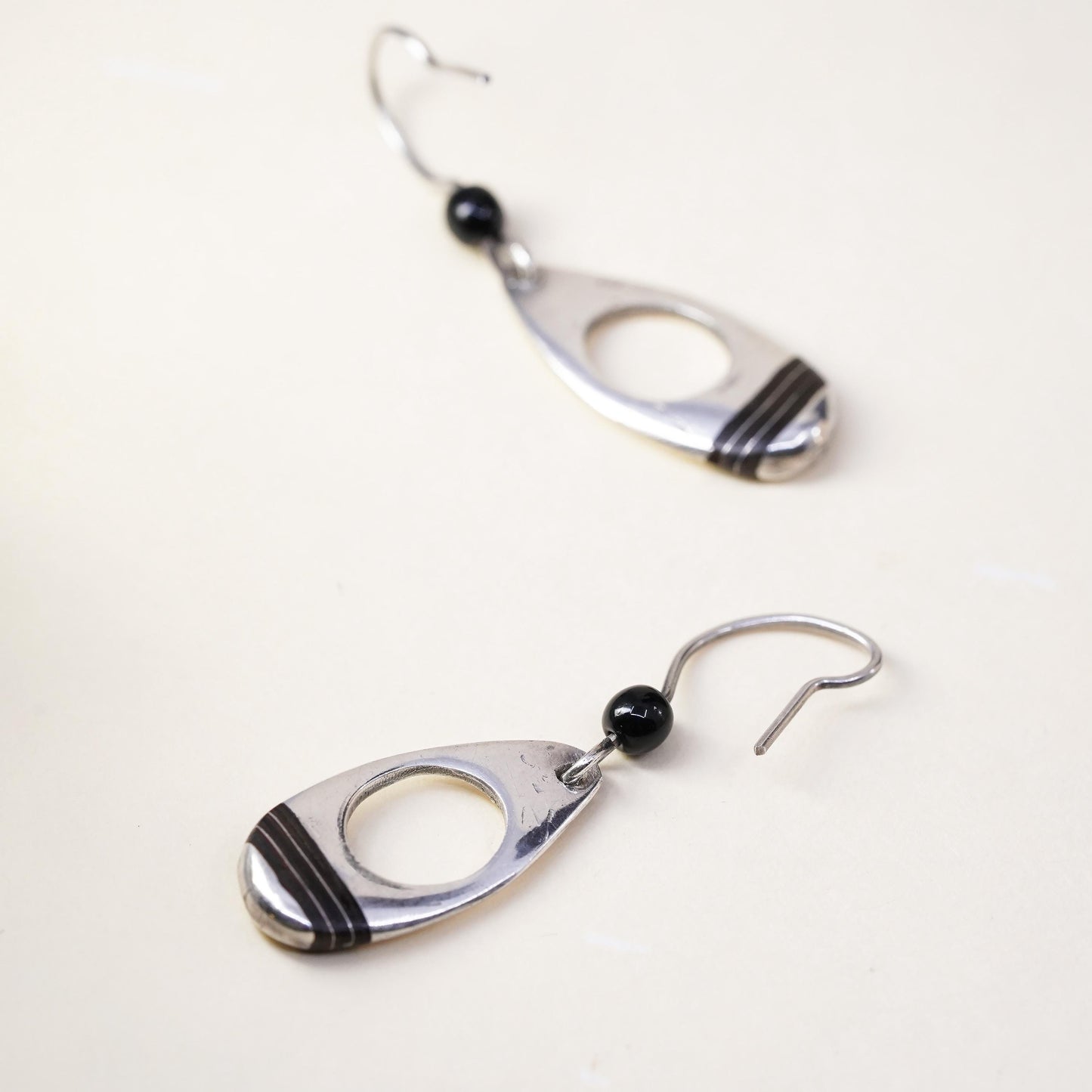 Vintage Southwestern Sterling silver handmade earrings, 925 oval dangles enamel