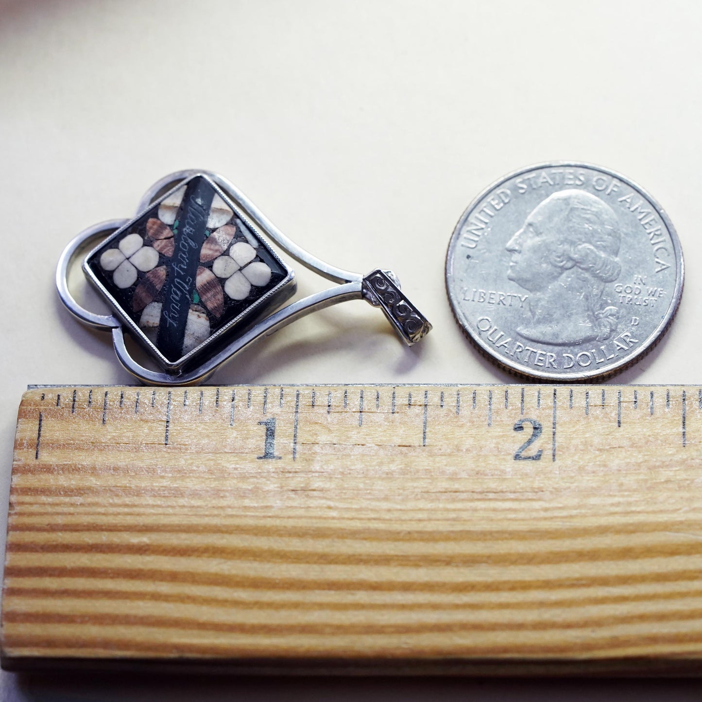 Vintage Sterling 925 Silver Inlay Pendant, Southwestern Mosaic Stone Jewelry