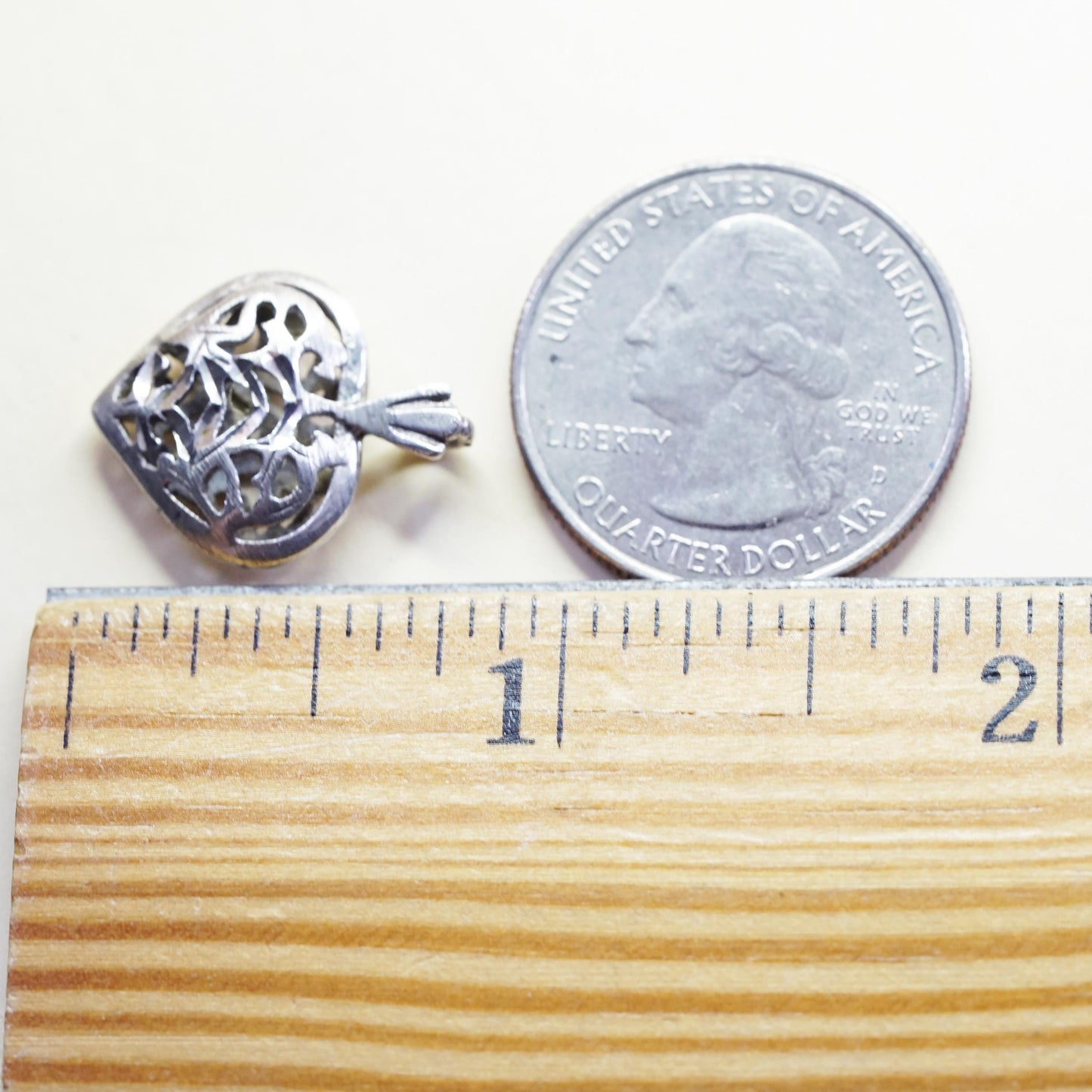 vintage sterling silver handmade pendant, 925 filigree heart