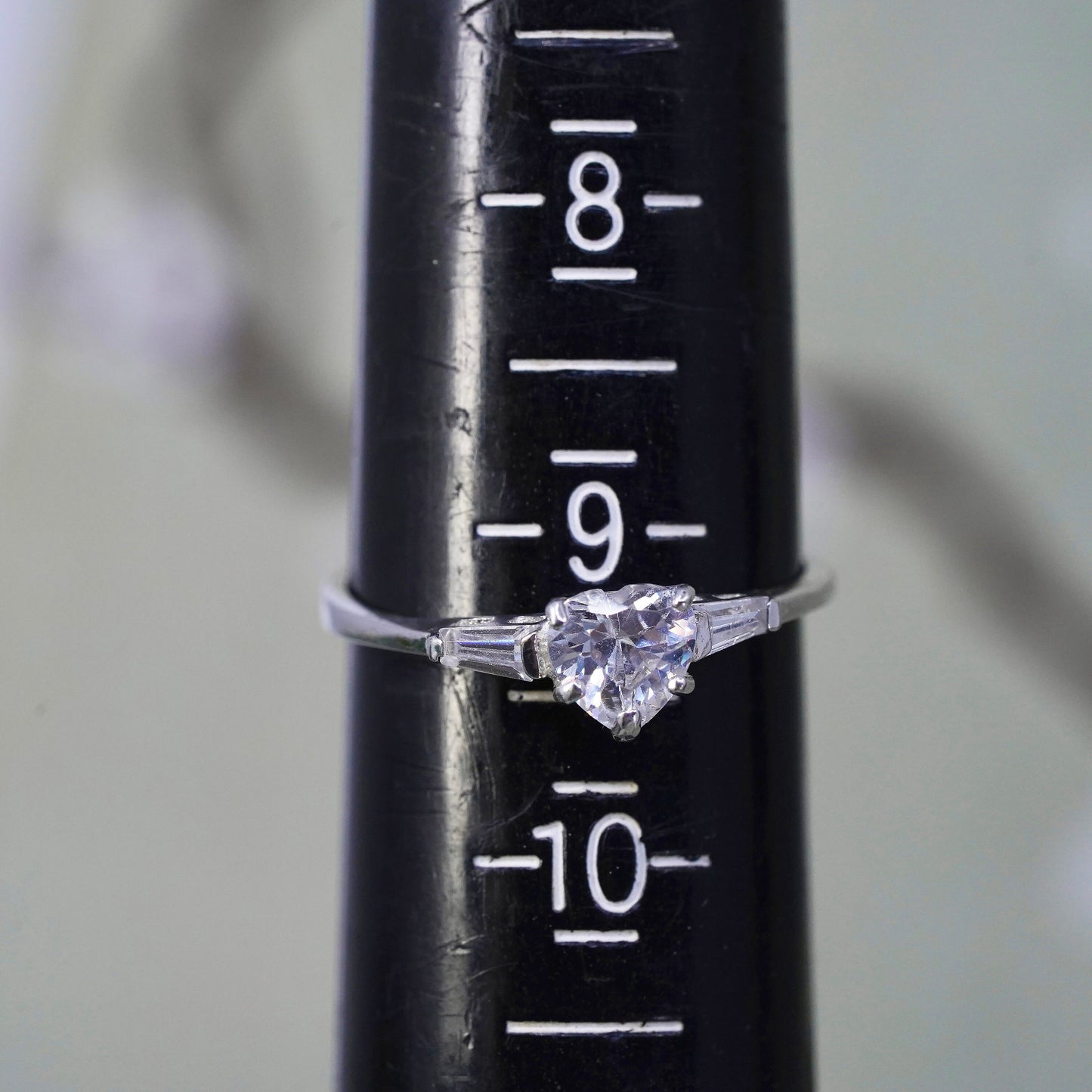 Size 9.25, Vintage sterling silver handmade ring, engagement ring with heart cz