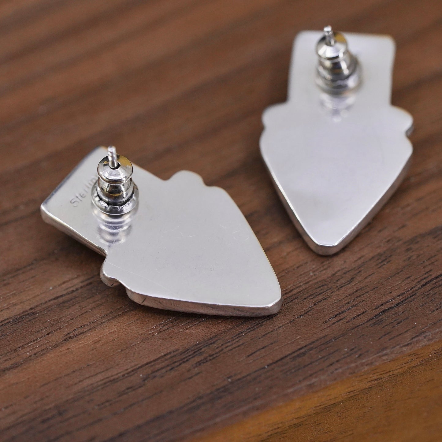Vintage Native American sterling 925 silver studs earrings w/ amber onyx inlay
