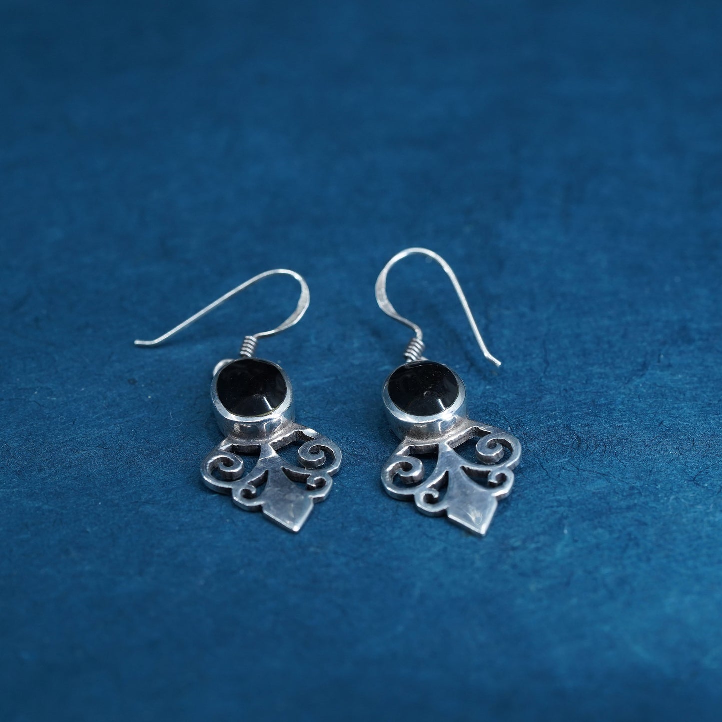 Vintage Sterling 925 Silver Handmade Earrings with oval onyx
