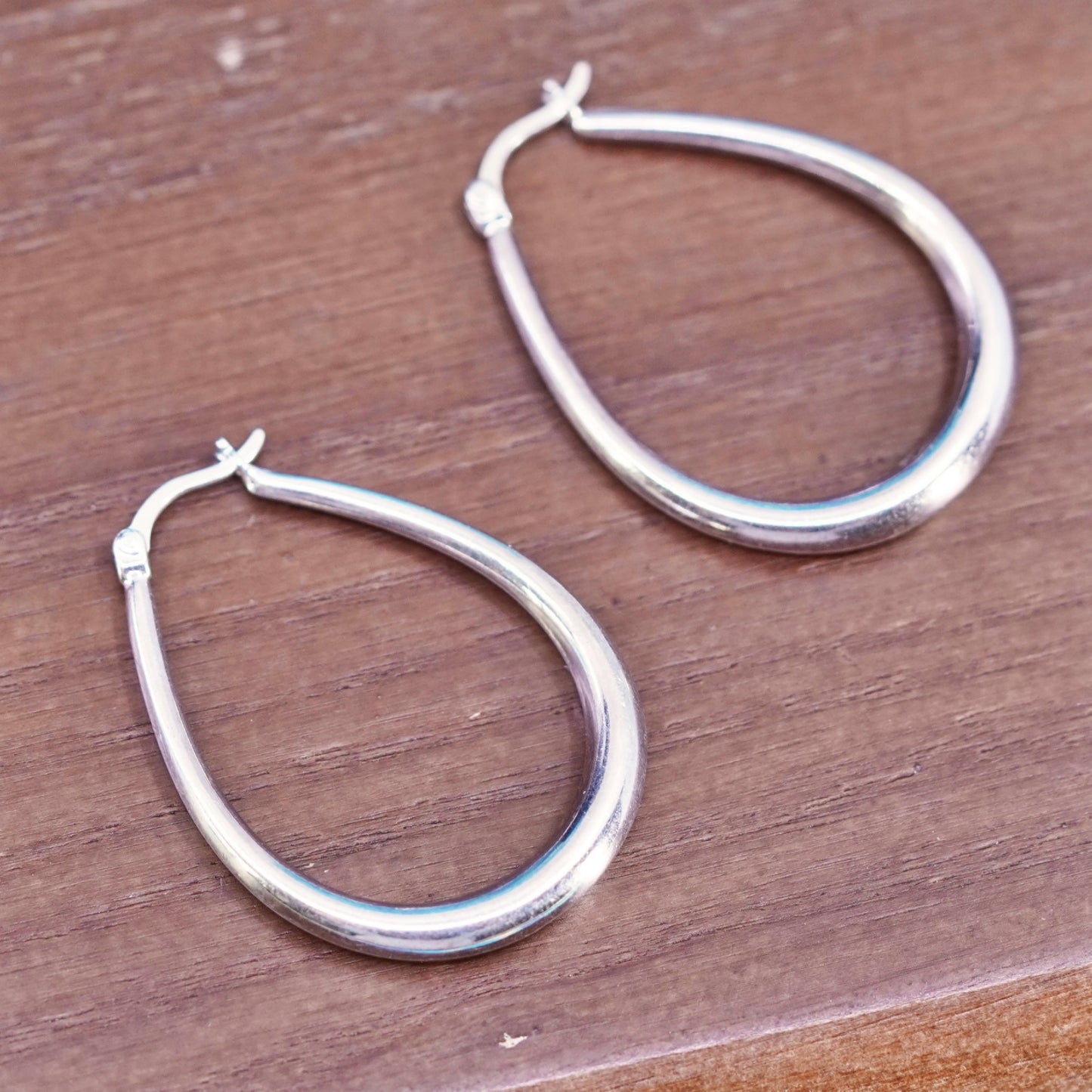 1.25”, vintage Italian Sterling silver earrings, 925 oval hoops