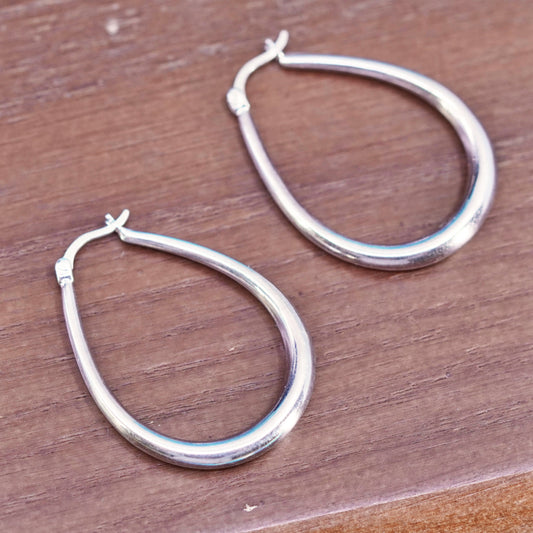 1.25”, vintage Italian Sterling silver earrings, 925 oval hoops