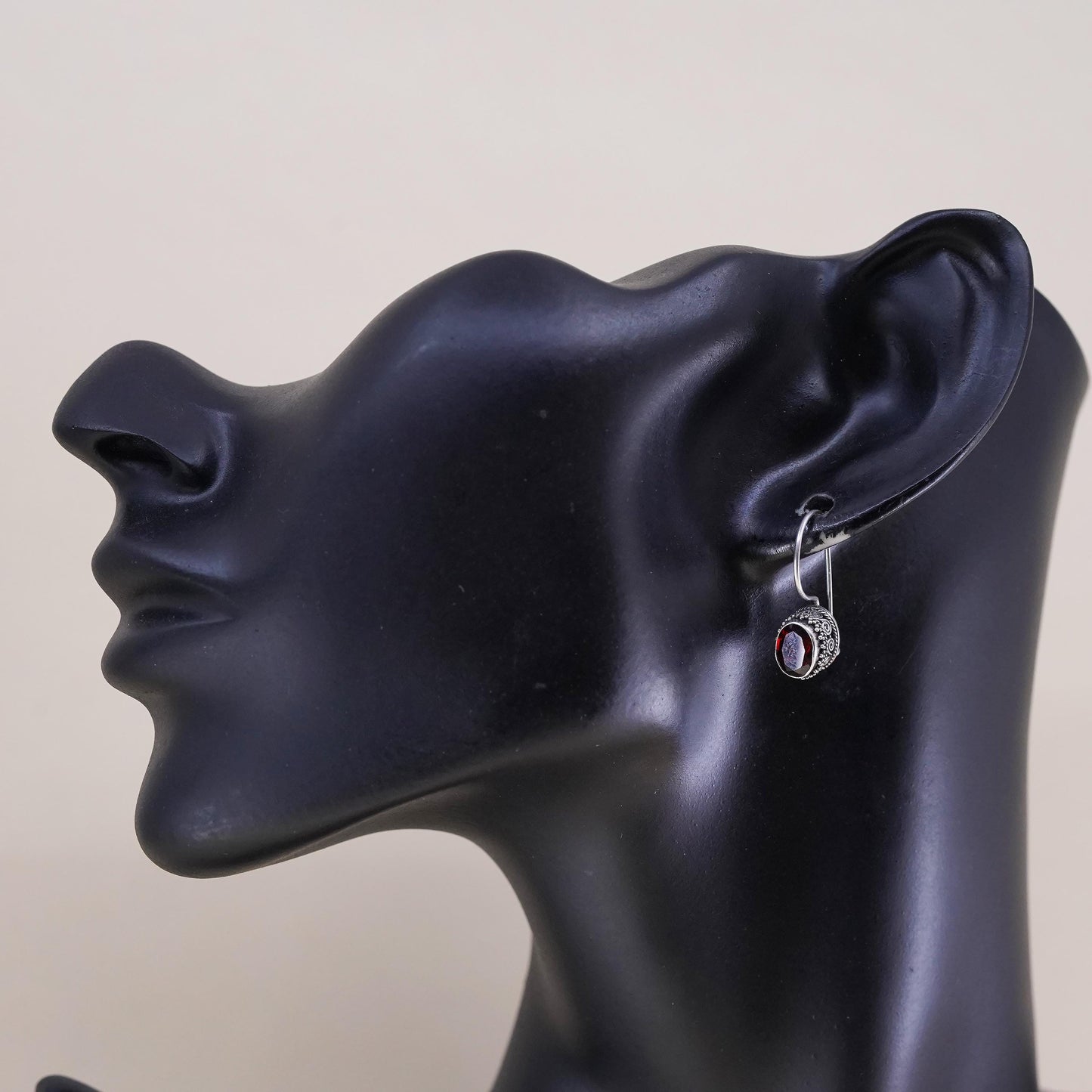 Vintage sterling silver 925 handmade earrings with garnet