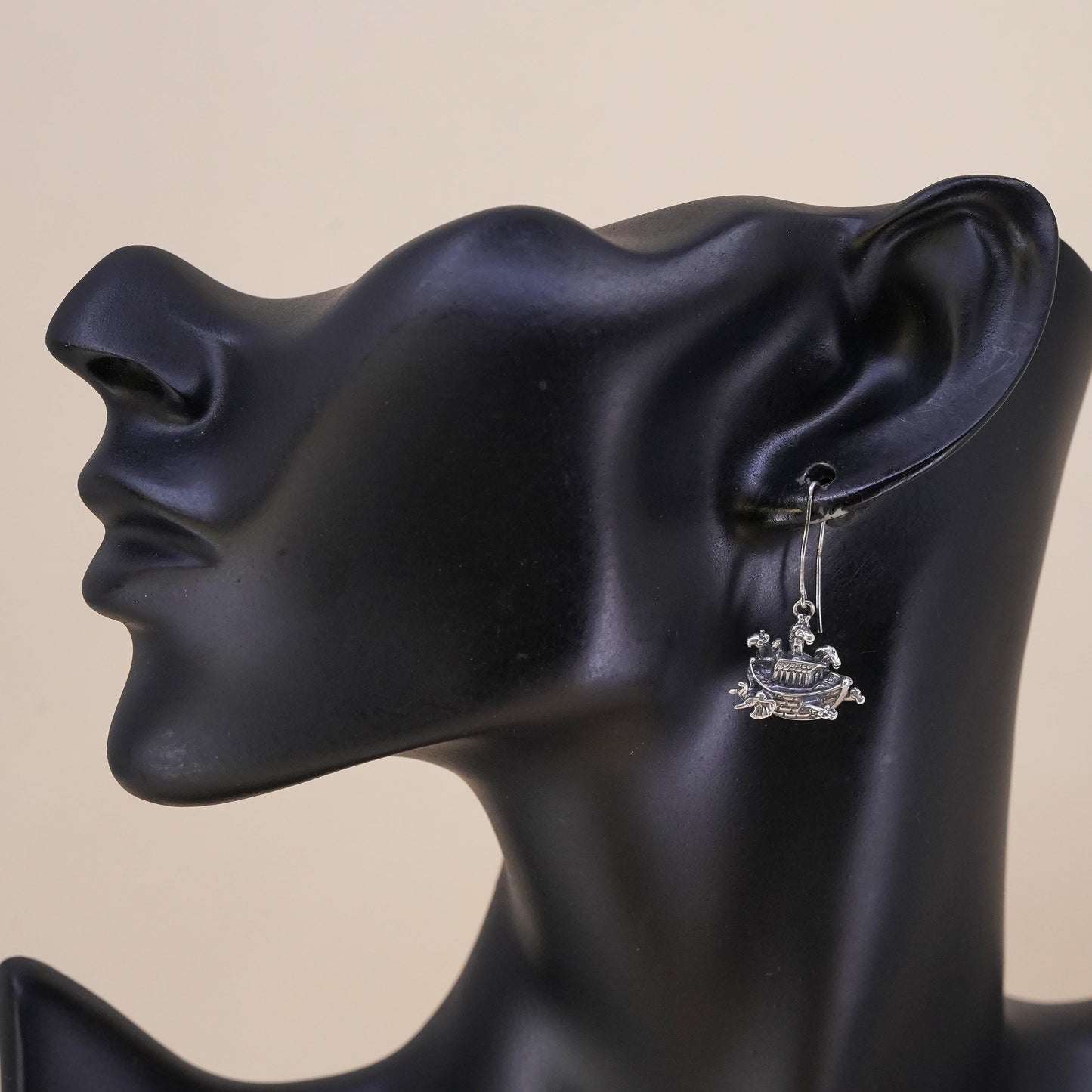 sterling silver single earring 925 Noah’s Ark boat charm zebra elephant giraffe