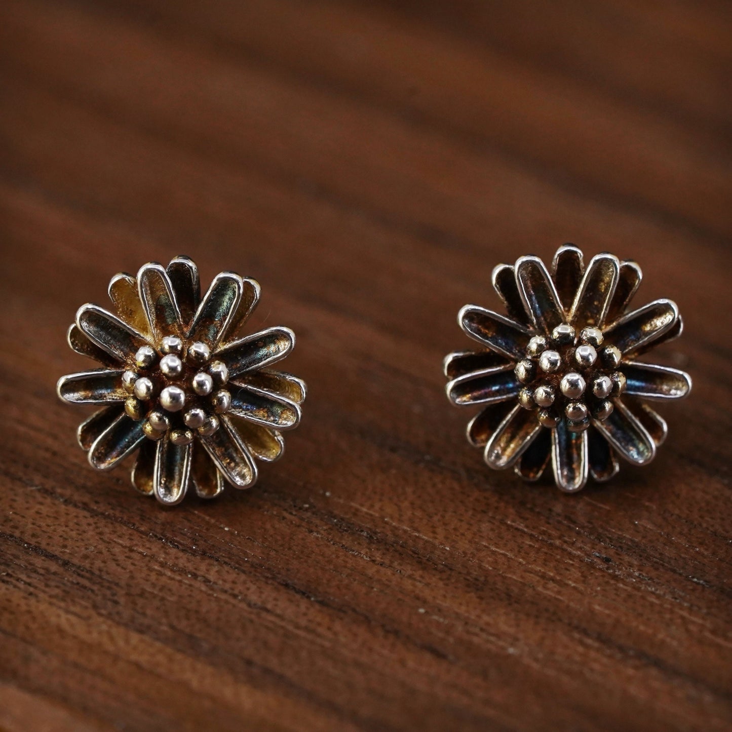 Vintage Sterling silver handmade earrings, 925 flower studs earrings