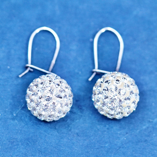 Vintage sterling 925 silver handmade bead earrings with cluster Cz