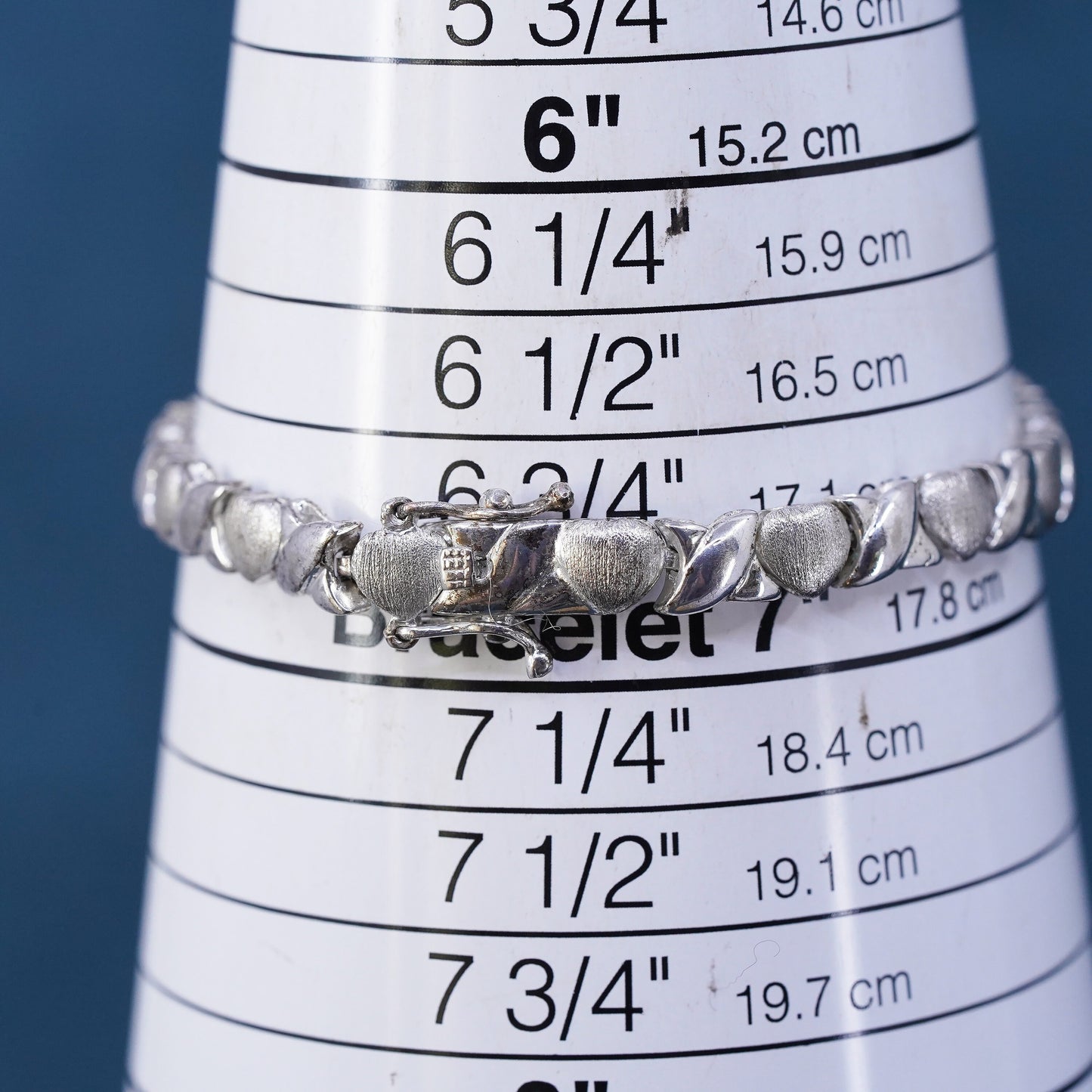 6.75" 6mm, vintage Sterling silver handmade chain, 925 heart tennis bracelet