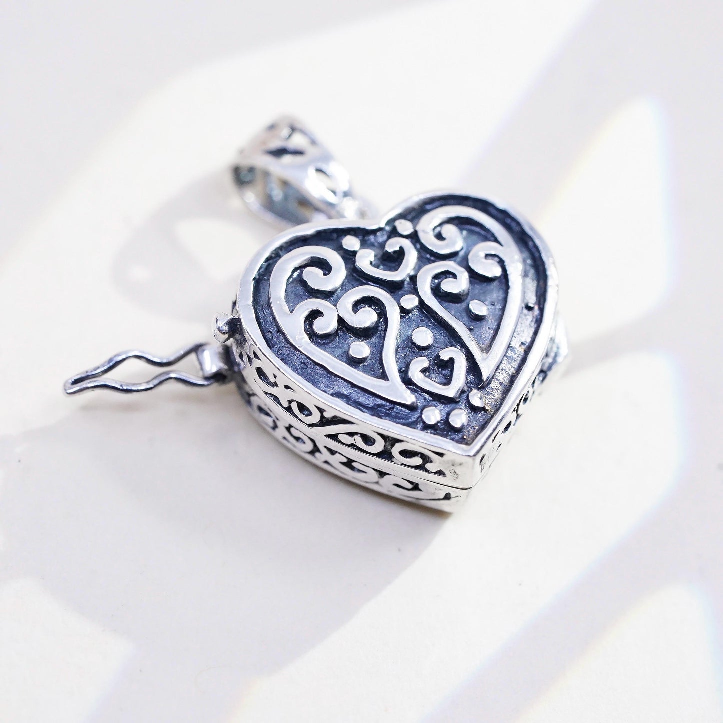 Sterling Silver Heart Locket Pendant, 925 Scroll Photo Locket, Romantic Charm