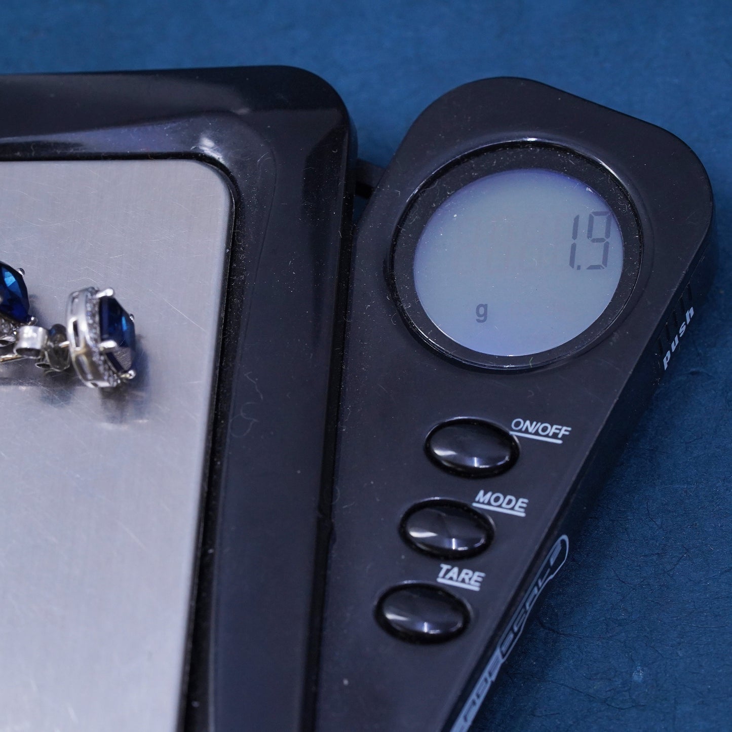 Vintage sterling silver handmade earrings, 925 studs with cluster Cz sapphire