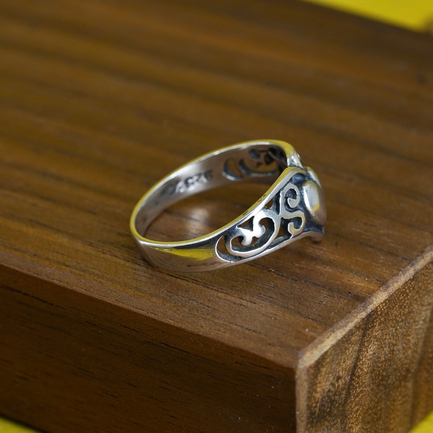 Size 7, vintage Sterling silver handmade ring, 925 stackable band with heart