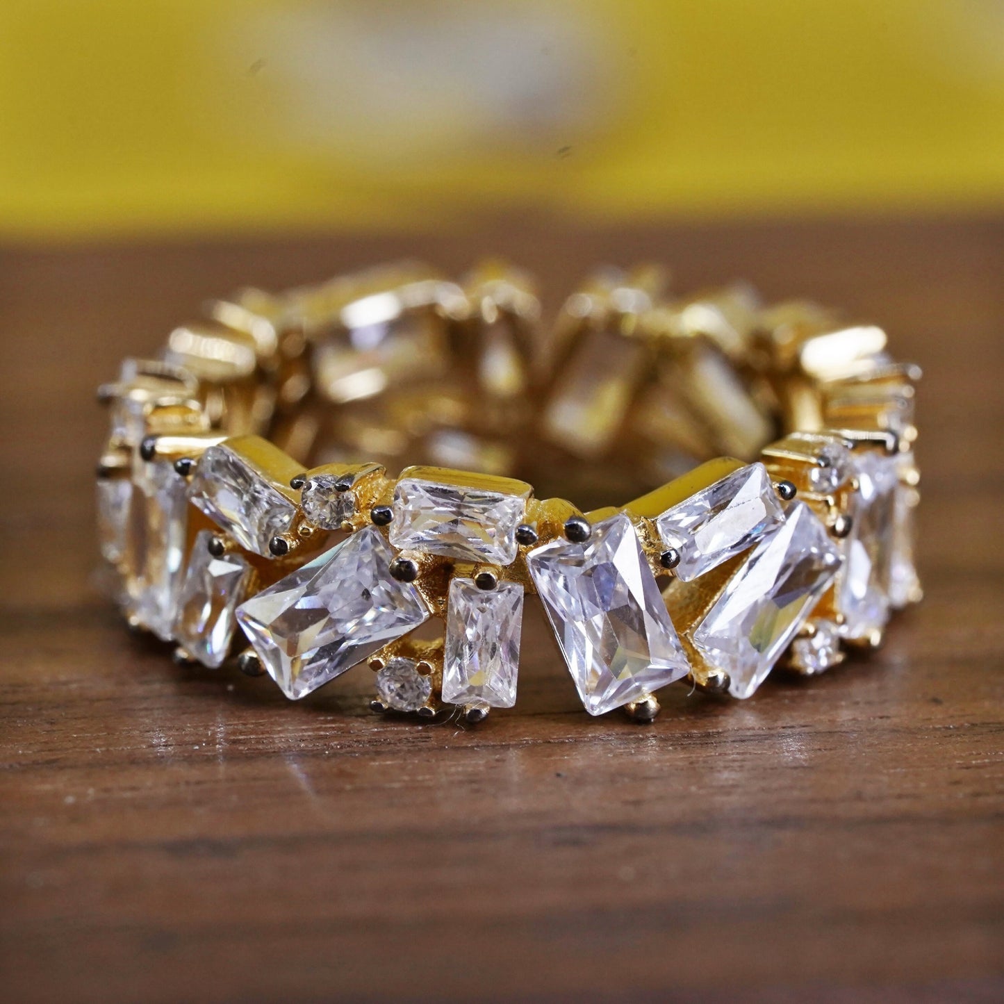 Size 7, vintage vermeil gold over Sterling silver ring, 925 band w/ cluster cz