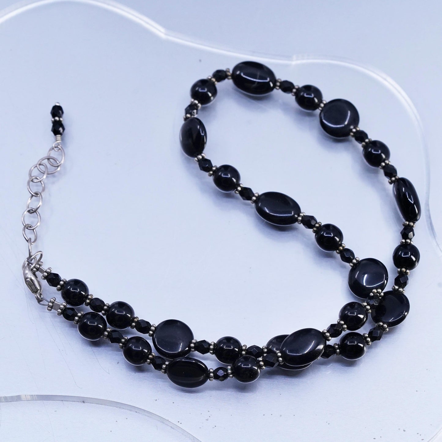 16+2", vintage southwestern Sterling 925 silver handmade onyx chain necklace