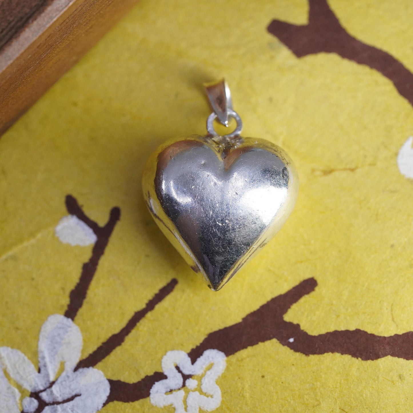 Vintage Sterling silver handmade heart pendant, puffy 925 heart