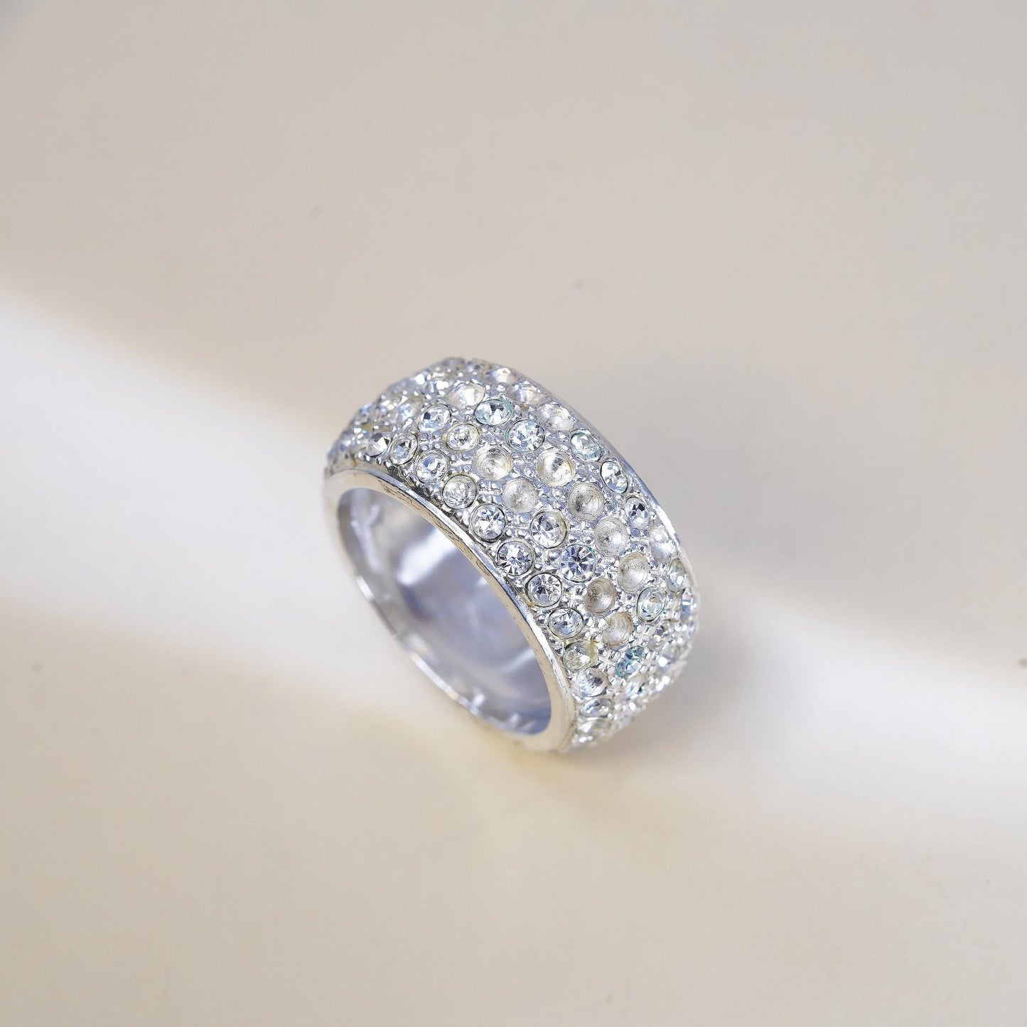 Size 6.5, vintage sterling 925 silver ring with cluster CZ, statement wide band