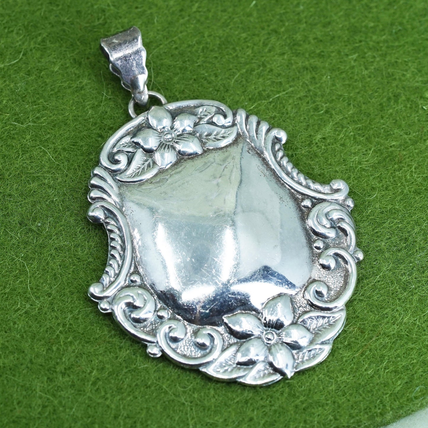 Vintage sterling silver blank textured tag charm, 925 pendant