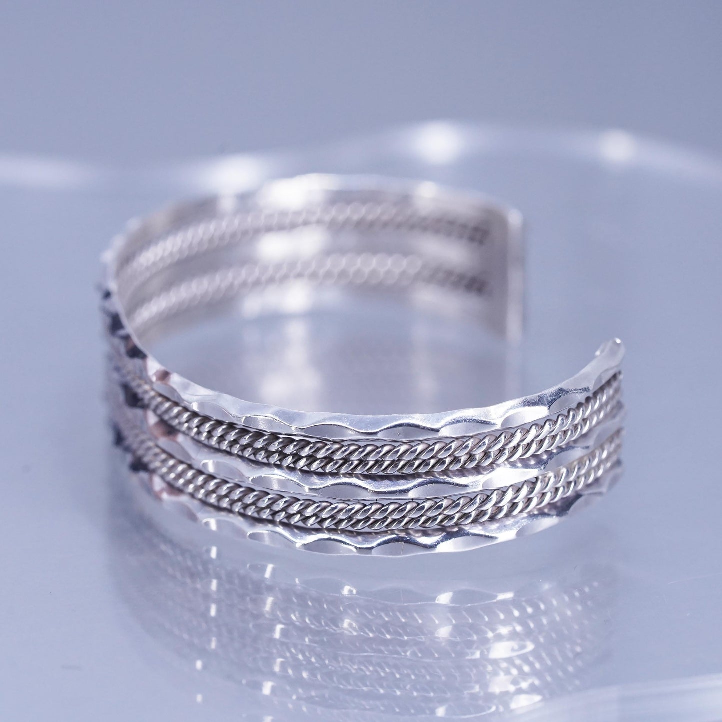 6.75”, Native American Sterling 925 silver bracelet, twisted braided cable cuff