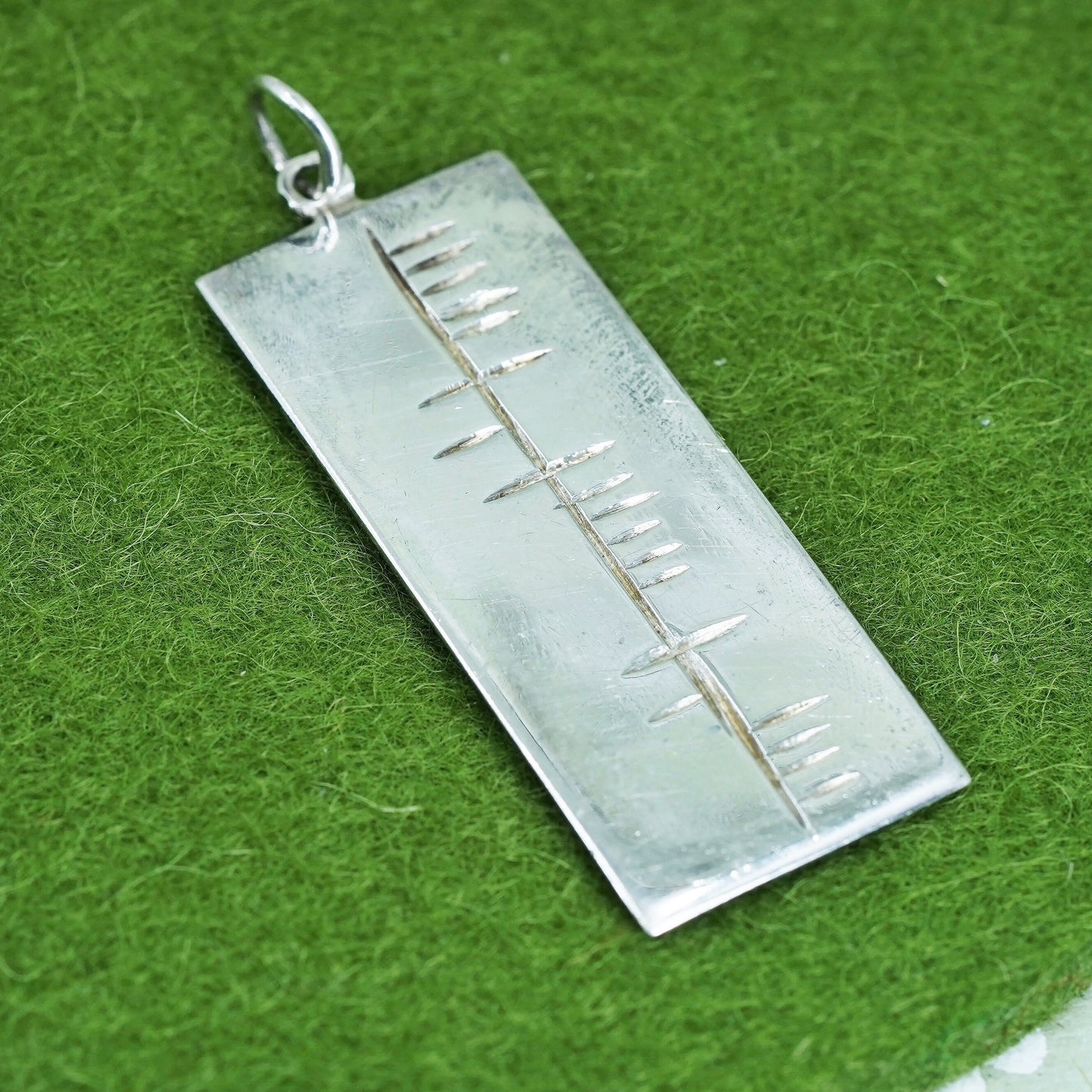 vintage Irish sterling silver 925 handmade tag pendant carved lines