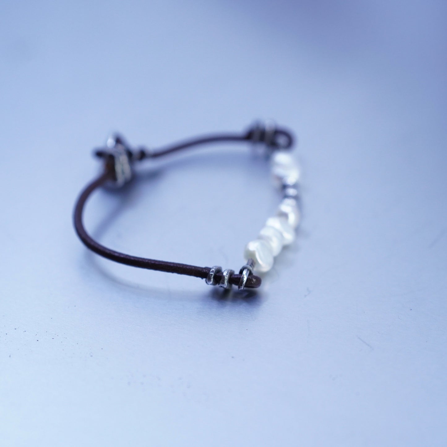 6.75”, VTG silpada B1062 Sterling 925 silver handmade leather bracelet pearl