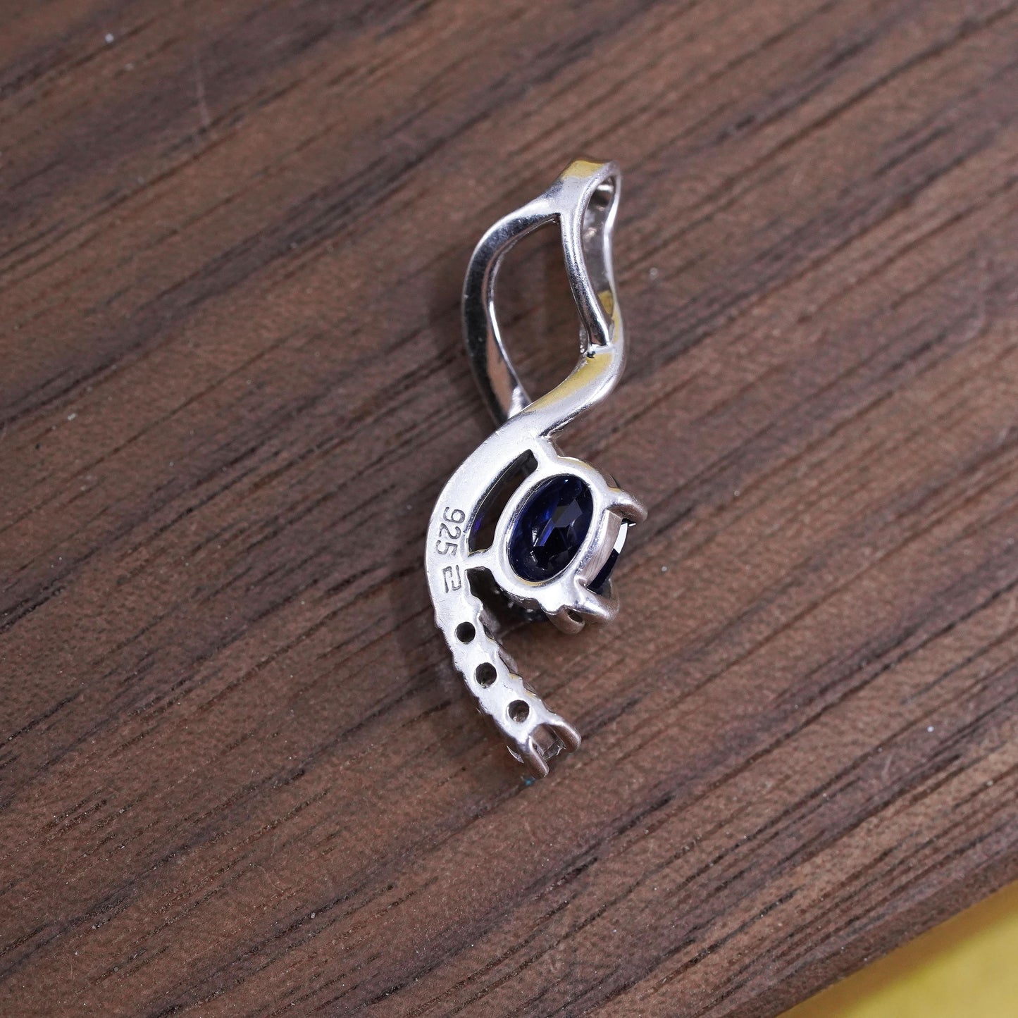 Vintage Sterling 925 silver handmade pendant with sapphire and Cz around