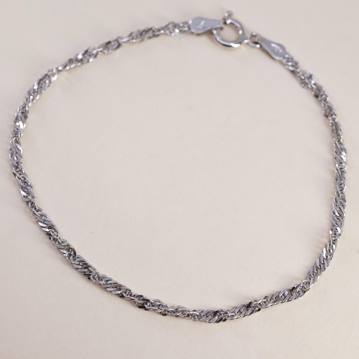 7", 2mm, Vintage Milor sterling silver bracelet, twisted curb link bracelet
