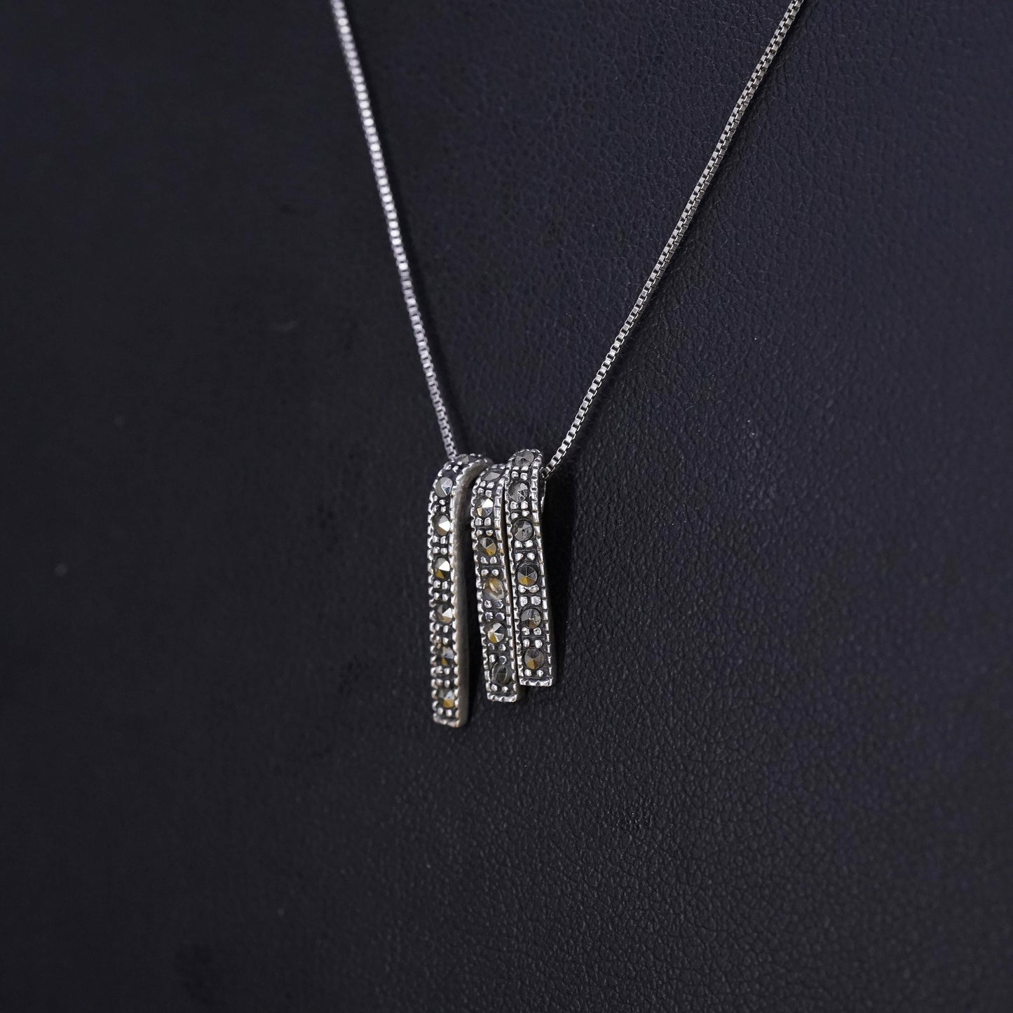 18" 1mm, Sterling silver necklace, 925 box chain with marcasite pendant