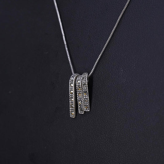 18" 1mm, Sterling silver necklace, 925 box chain with marcasite pendant
