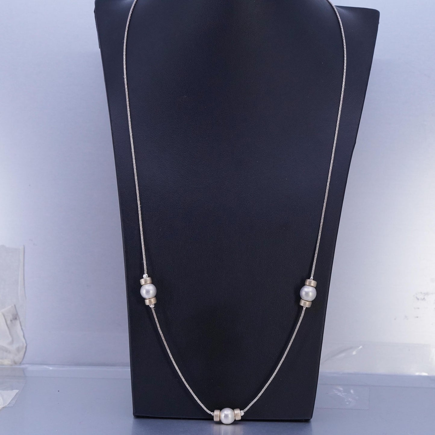 28" Italian two tone Sterling 925 silver snake chain necklace with beads