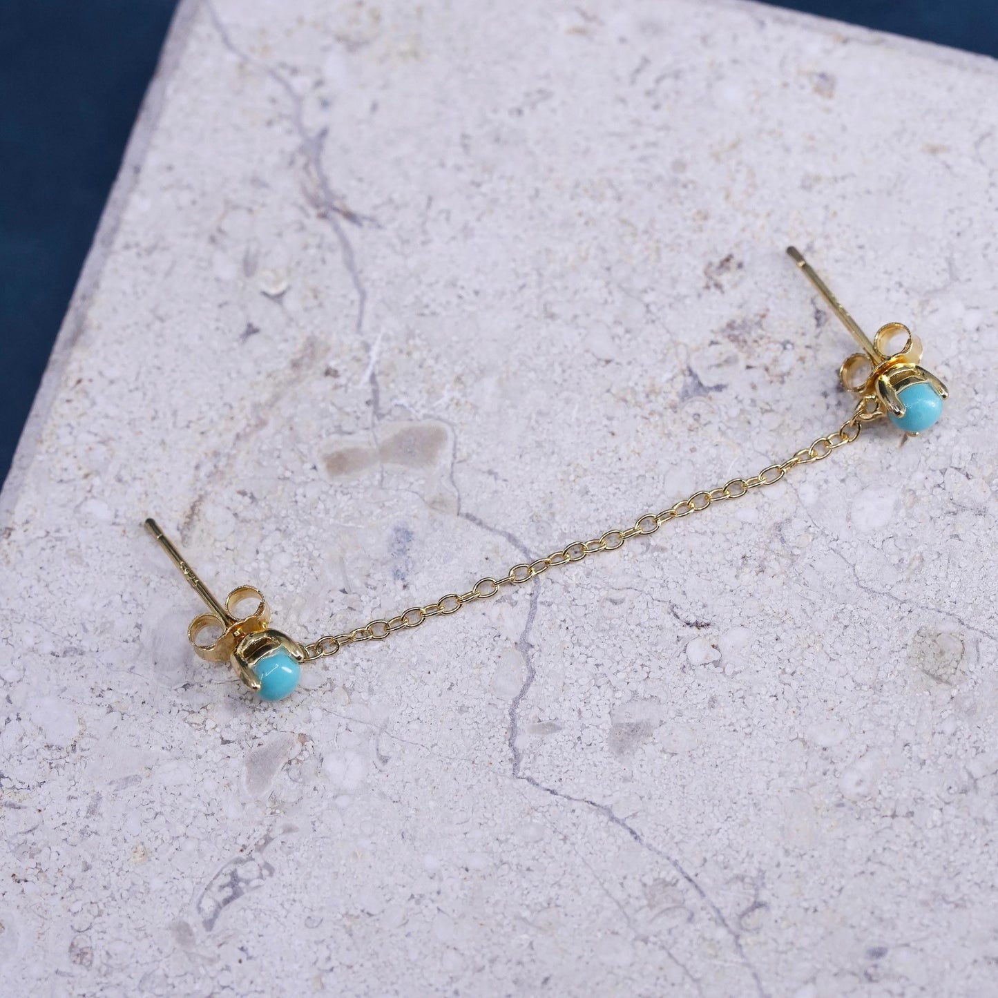 vermeil yellow gold over Sterling silver two earrings, 925 studs with turquoise