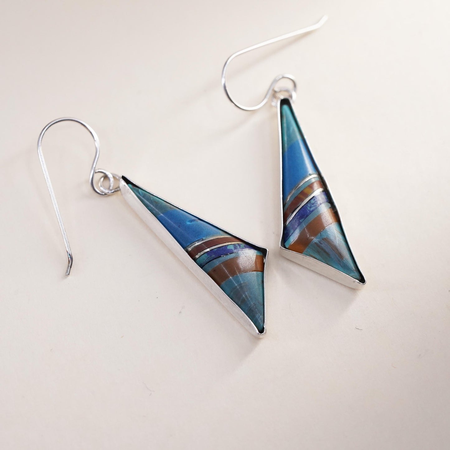 Native American Sterling 925 silver handmade triangular earrings turquoise