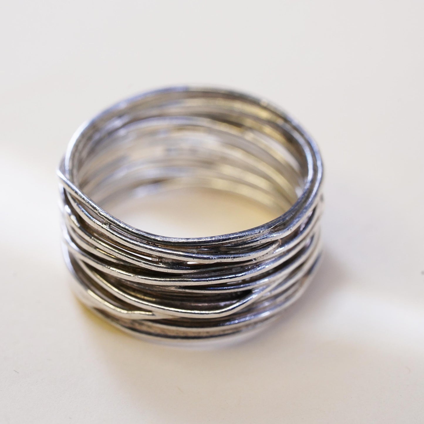 Size 10, vintage Sterling silver handmade ring, 925 wide band wired textured