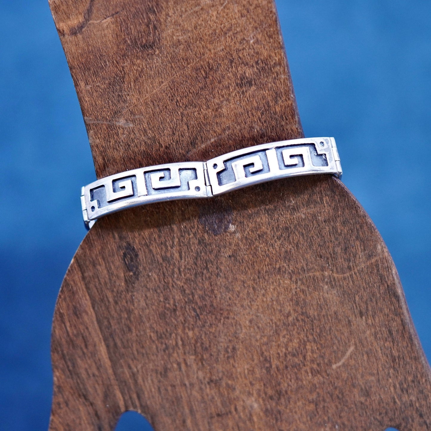 6.5”, Sterling silver handmade bracelet, 925 Greek key pattern tennis chain