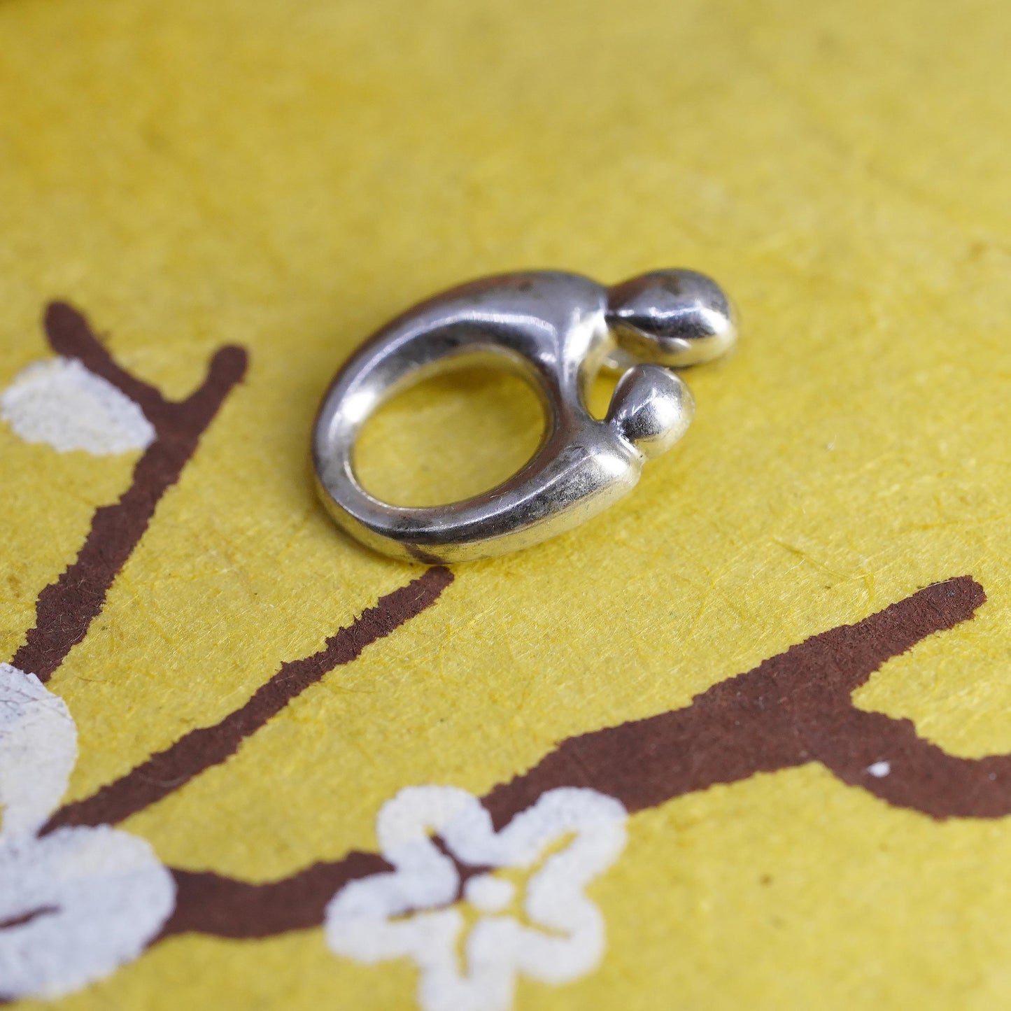 Vintage Sterling silver handmade prayer pendant, Simple 925 mother and baby
