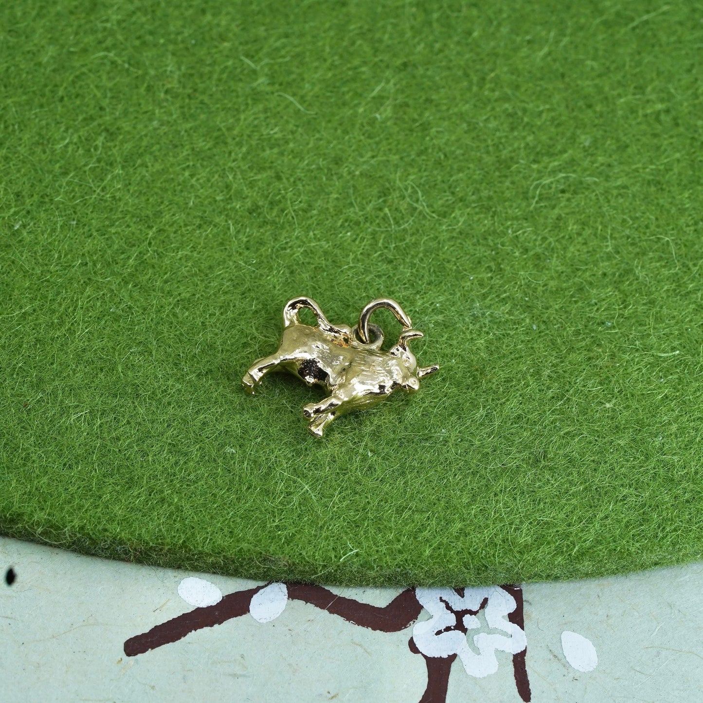 Vintage gold tone Sterling silver handmade pendant, 925 silver bull ox charm
