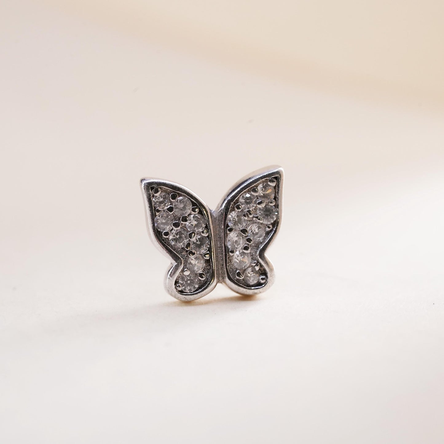 Vintage handmade single earring. Sterling 925 silver cz butterfly stud